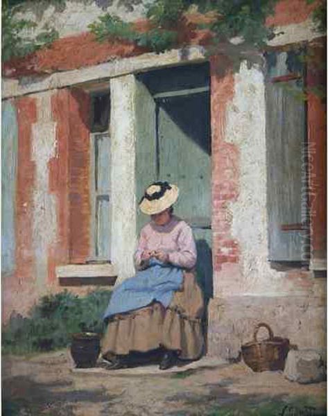 Jeune Fille Assise Sur Le Pas De La Porte - view 1