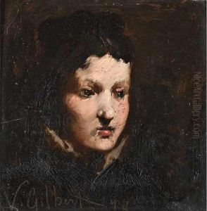 Portrait De Femme Huile Sur Panneau Signee En Bas A Gauche. 18 X 18 Cm by Victor-Gabriel Gilbert