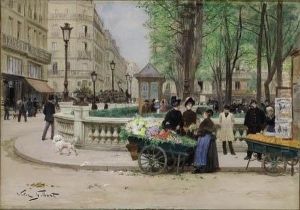 Marchande De Fleurs Et Des Fruits Dans Un Square A Paris by Victor-Gabriel Gilbert