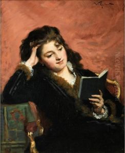 La Lecture [ ; Young Woman Reading ; Oil On Canvas Signed Upper Right]