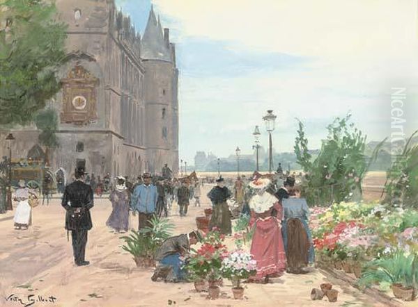 Flower Sellers Before The Conciergerie, Paris - view 1