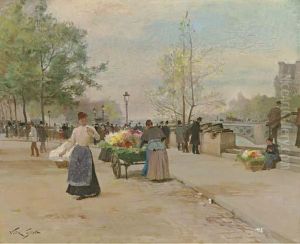 The Flower Sellers By The Pont Du Louvre
