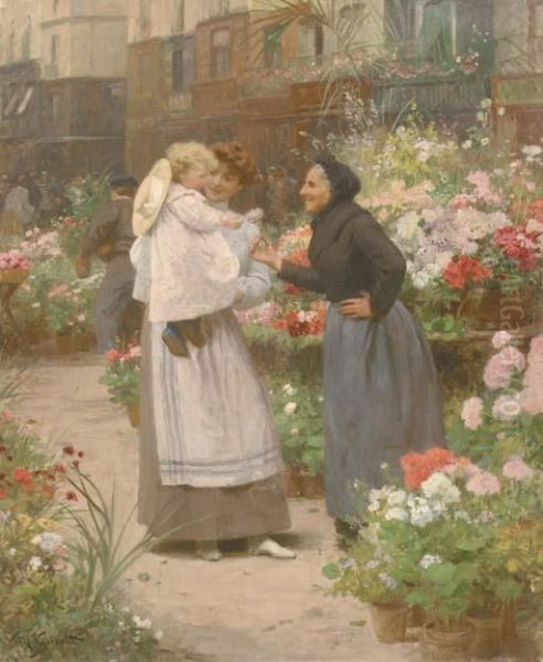 A Flower Seller Offering A Flower To A Child - view 1