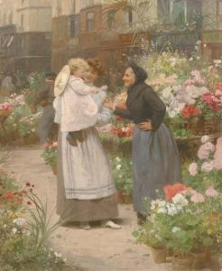 A Flower Seller Offering A Flower To A Child by Victor-Gabriel Gilbert