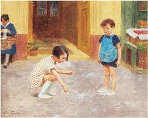Le Jeu De La Marelle, Circa 1920 by Victor-Gabriel Gilbert