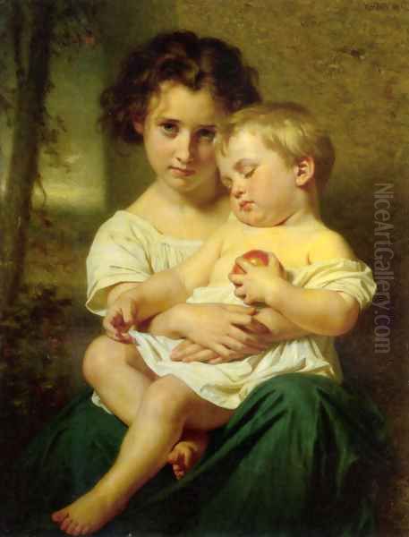 Jeune fille tenant un enfant endormi - view 1