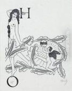 Initials H And O With Venus Holding Spray And Cupid Playing Football With The World