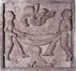 A Child Tossed In A Blanket; Relief For Merryfield House by Eric Gill