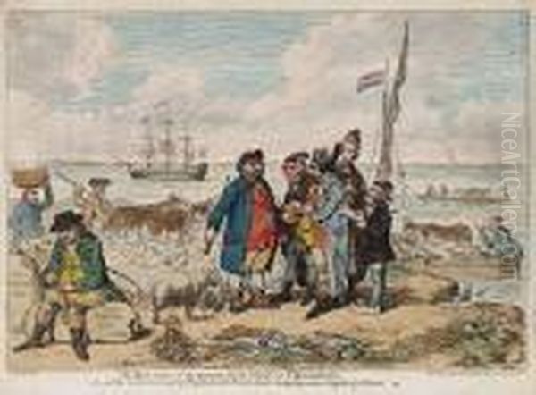 The Real Cause Of The Present
High-price Of Provisions, Or A View Of The Sea Coast Of England With
French Agents, Smuggling Away Supplies For France - view 1