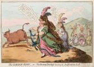 The Gordon-knot, Or The Bonny-duchess Hunting The Bedfordshire Bull by James Gillray