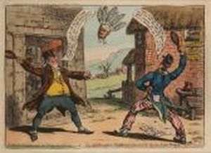 Political Amusements For Young
Gentlemen;-or-the Old Brentford Shuttlecock, Between Old Sarum & The
Temple Of St. Stevens by James Gillray