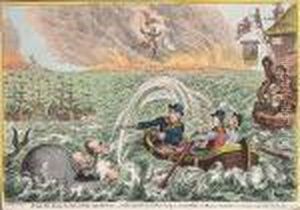British Tars, Towing The Danish
Fleet Into Harbour;-the Broadbottom Leviathan Trying To Swap Billys Old
Boat, & The Little Corsican Tottering On The Clouds Of Ambition by James Gillray