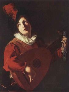 Lute Playing Young by Bartolomeo Manfredi