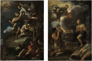 The Sacrifice Of Isaac; And The Sacrifices Of Abel And Cain by Luca Giordano
