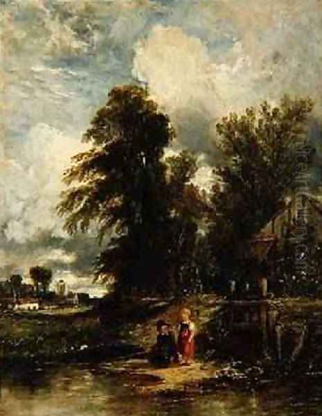 Millpond with children fishing 1843 - view 1