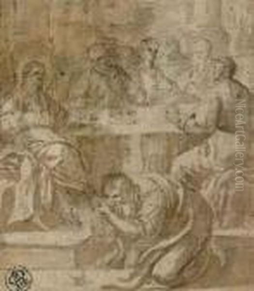 A Woman Kneeling Before Christ In The House Of Simon - view 1
