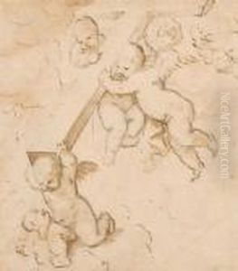 Ein Kreuz Tragende Putten. by Luca Giordano