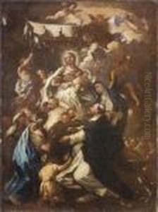 La Vergine Condotta In Cielo
Dagli Angeli Offre Il Rosario Ai Santidomenico E Caterina Da Siena by Luca Giordano