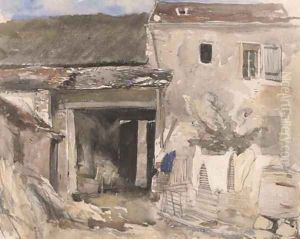 Study of farm buildings by William James Muller