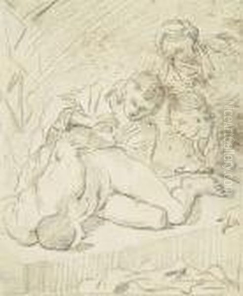 Three Figures Looking Over A Reclining Figure - view 1