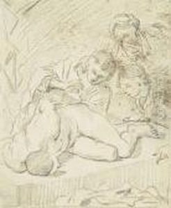 Three Figures Looking Over A Reclining Figure by Luca Giordano