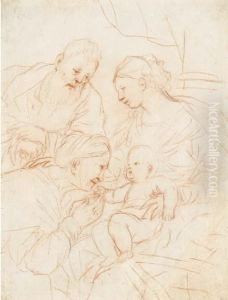 La Sainte Famille Avec Sainte Elisabeth by Luca Giordano