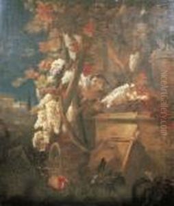Young Boys Among Hanging Grapes In A Landscape Young Boys Among Hanging Grapes In A Landscape