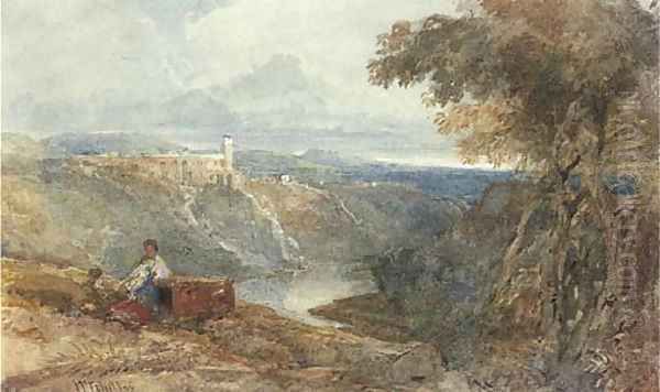 Travellers in an extensive landscape before a fortress - view 1