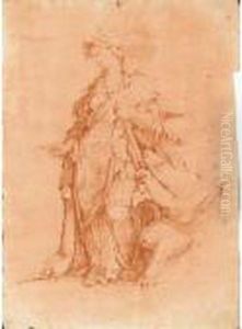 A Female Figure Crowned With Laurels, A Throne Decorated With Agriffin To The Right by Luca Giordano