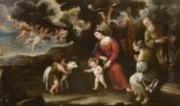 Riposo Della Sacra Famiglia Durante La Fuga In Egitto Olio Su Tela - view 1