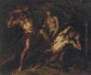 Two Satyrs In Combat by Luca Giordano