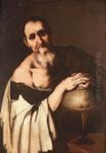An Astronomer Resting His Hands Upon A Celestial Globe