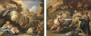 Psyche Approaching The Palace Of Cupid; And Psyche Feasting In The Palace Of Cupid by Luca Giordano