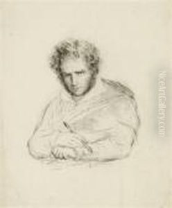 Copy Of A Lithograph With A Self-portrait Of The Artist by Anne-Louis Girodet de Roucy-Triosson