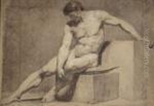 Academie D'homme Assis, Le Bras Pose Sur Un Bloc De Pierre Academie D'homme Assis, Le Bras Pose Sur Un Bloc De Pierre
