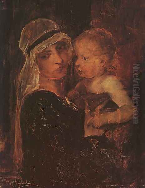 Mother and Child - Study for Christ before Pilate (Anya Gyermekkel- Tanulmany a Krisztus Pilatus elott cimu kephez) 1880 by Mihaly Munkacsy