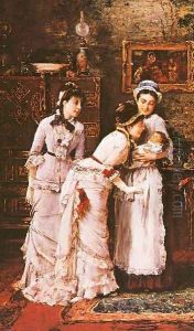 Baby's Visitors (Babalatogatoban- Reszlet) (detail) 1879 by Mihaly Munkacsy