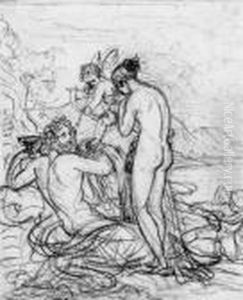 A River God, A Nymph And Cupid Drawing His Bow by Anne-Louis Girodet de Roucy-Triosson