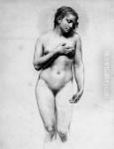 A Nude Woman Standing Holding Her Left Breast by Anne-Louis Girodet de Roucy-Triosson