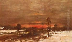 A Winter Landscape at Sunset by Mihaly Munkacsy