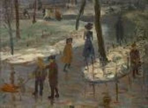 Boys With Sled, Washington Square by William Glackens