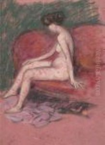 Nude On A Red Couch by William Glackens