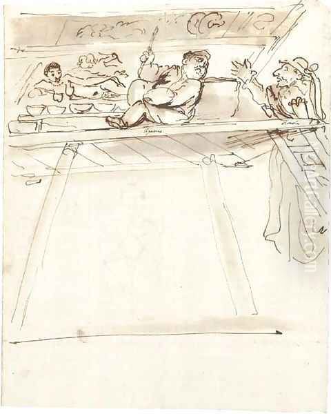 A caricature of Pier Francesco Mola interrupting Giovanni Battista Passeri painting a ceiling decoration of a reclining Venus - view 1
