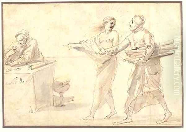 A muse presenting Simonelli to Archimedes, seated at a table - view 1