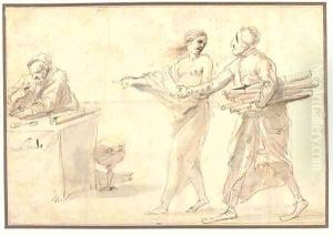 A muse presenting Simonelli to Archimedes, seated at a table by Pier Francesco Mola