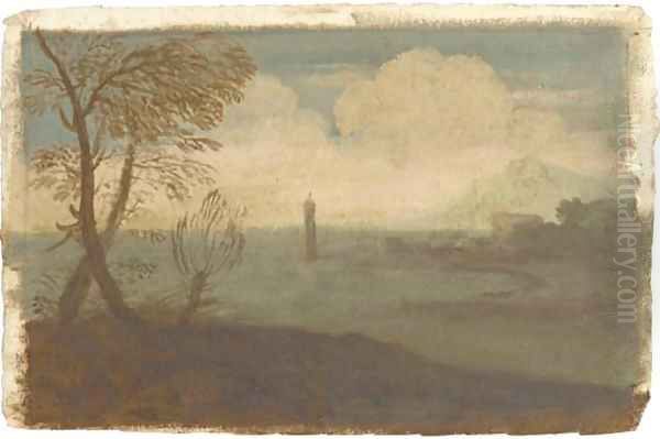 An extensive coastal landscape seen from a wooded headland - view 1