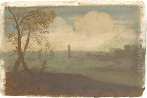 An extensive coastal landscape seen from a wooded headland An extensive coastal landscape seen from a wooded headland