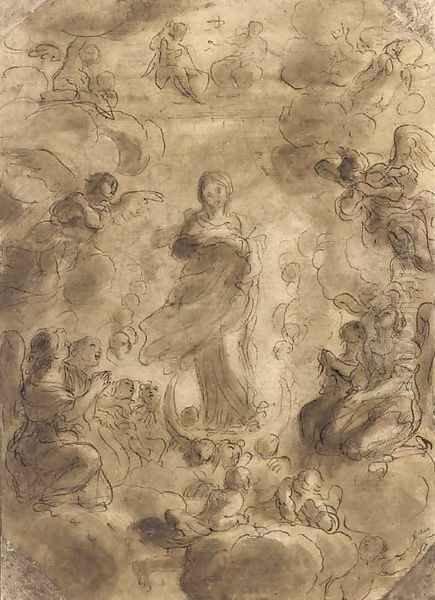 The Virgin Immaculate below the Trinity surrounded by putti and angels - view 1