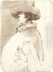 Caricature of Cardinal Crescenzi, half-length, in profile to the left by Pier Francesco Mola