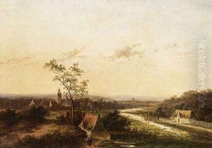 An Extensive Summer Landscape With A Town In The Background